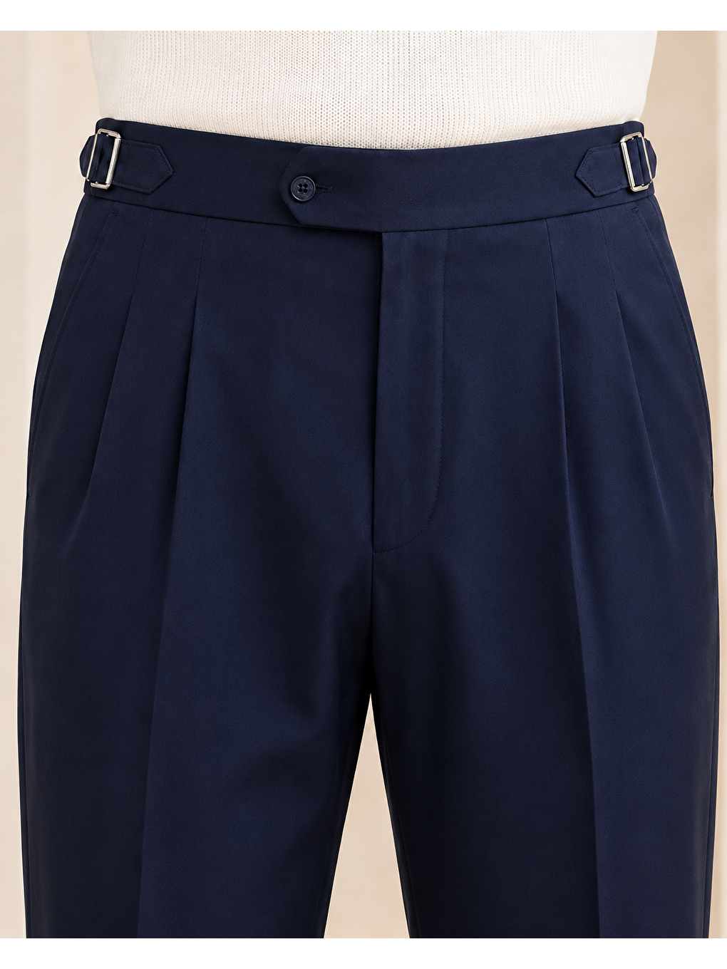 Erkek Viskon Karışımlı Yan Tokalı Pileli Baggy Pantolon Lacivert 0171dngr-3