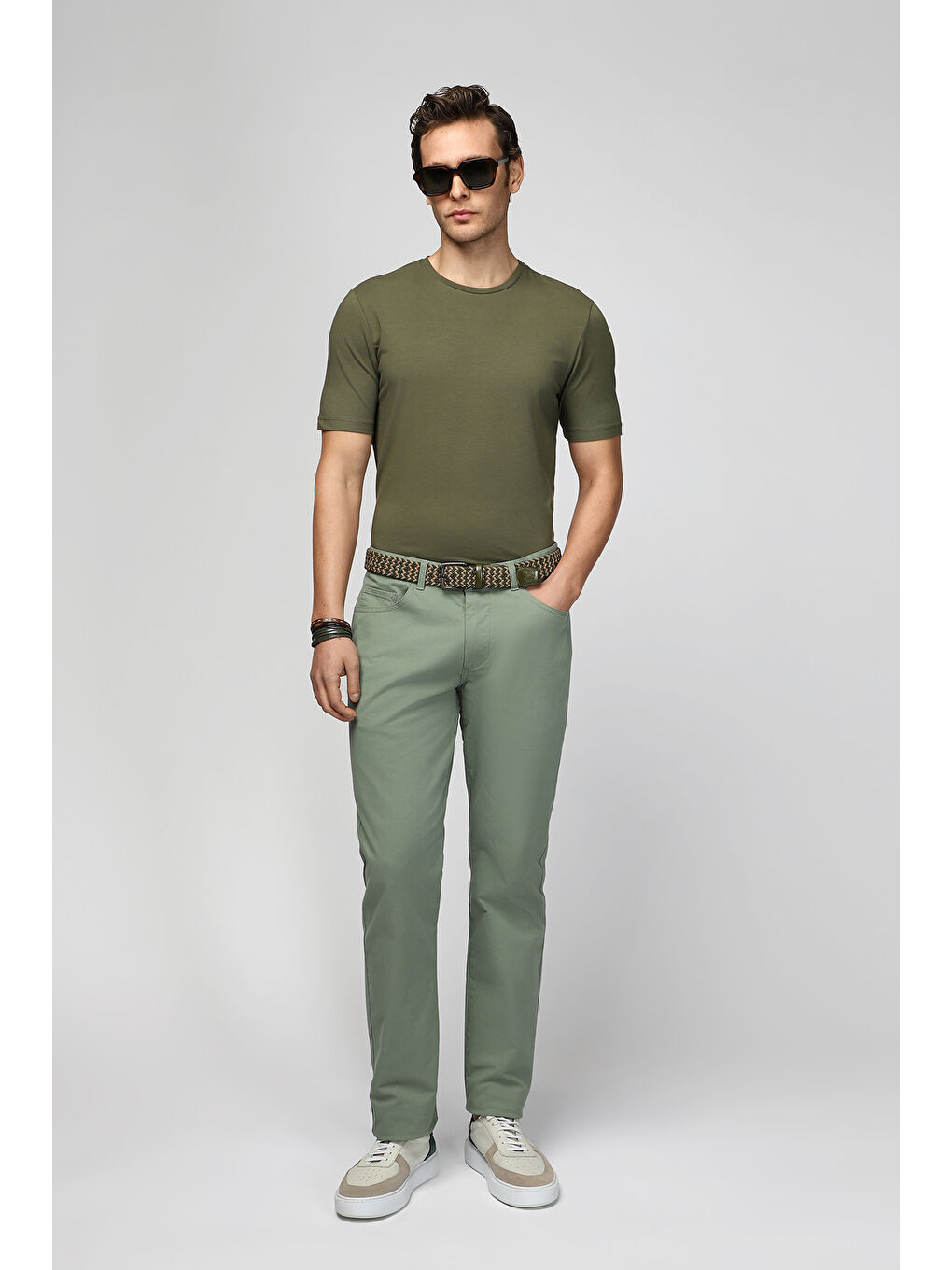 Yeşil Regular Fit Elastanlı Kanvas / Chino Pantolon