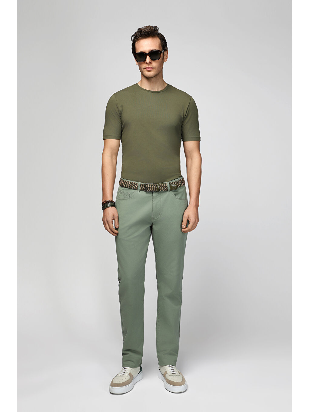 Yeşil Regular Fit Elastanlı Kanvas / Chino Pantolon-1