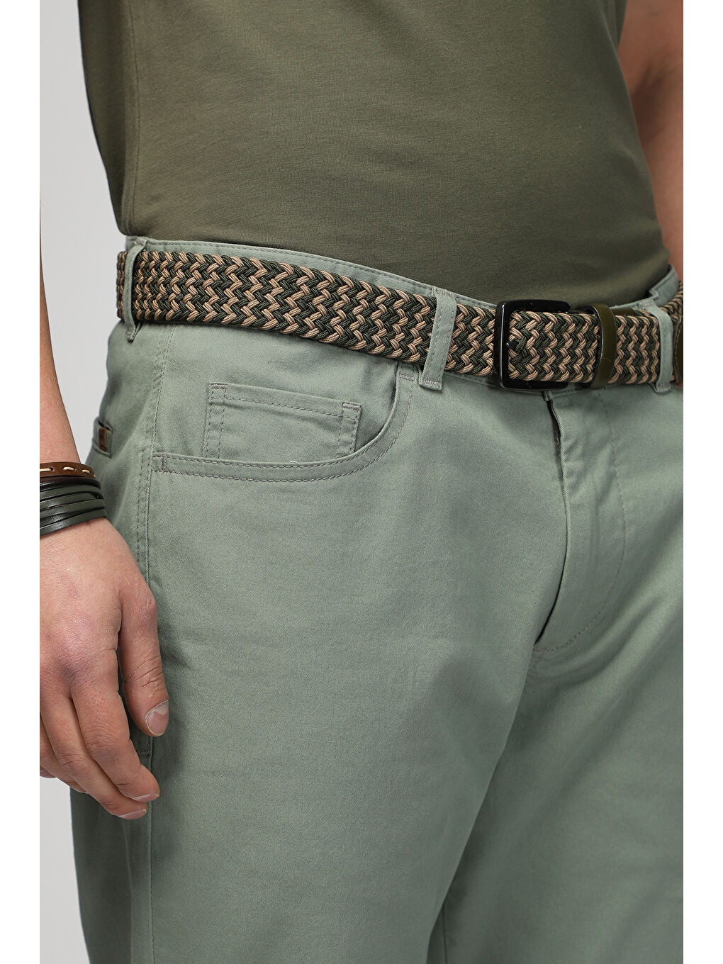 Yeşil Regular Fit Elastanlı Kanvas / Chino Pantolon-3