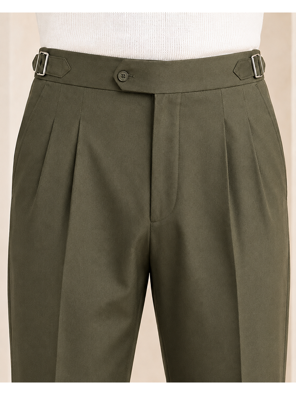 Erkek Viskon Karışımlı Yan Tokalı Pileli Baggy Pantolon Haki 0171dngr-4
