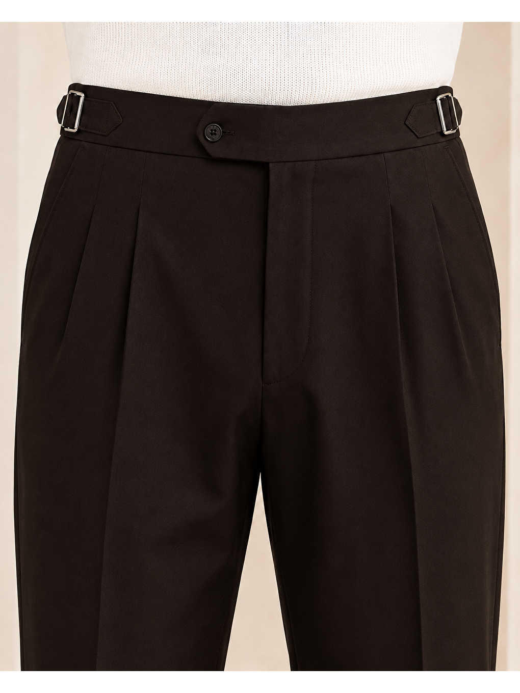 Erkek Viskon Karışımlı Yan Tokalı Pileli Baggy Pantolon Kahverengi 0171dngr-4