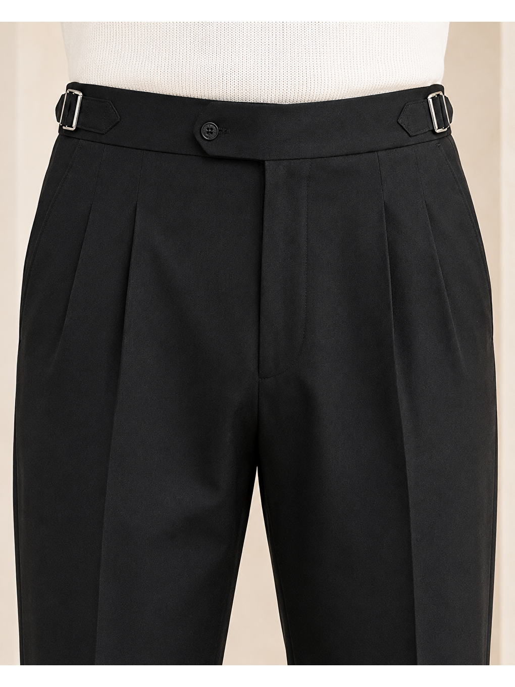 Erkek Viskon Karışımlı Yan Tokalı Pileli Baggy Pantolon Siyah 0171dngr-3