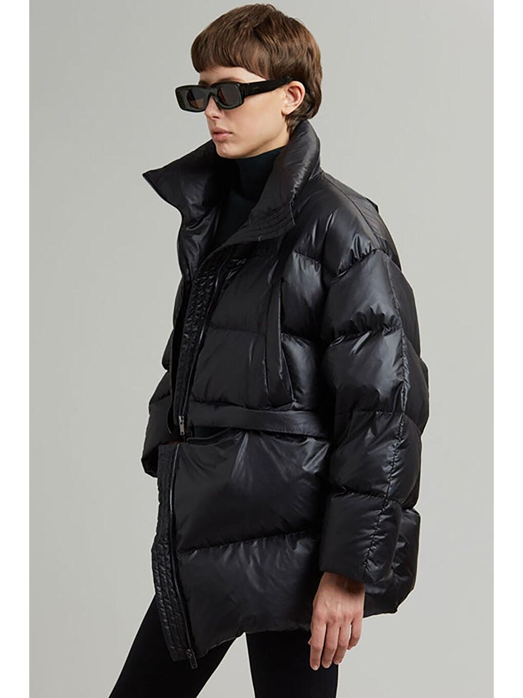 Siyah Fermuar Detaylı Kısaltılabilir Şişme Mont Mg1398-6