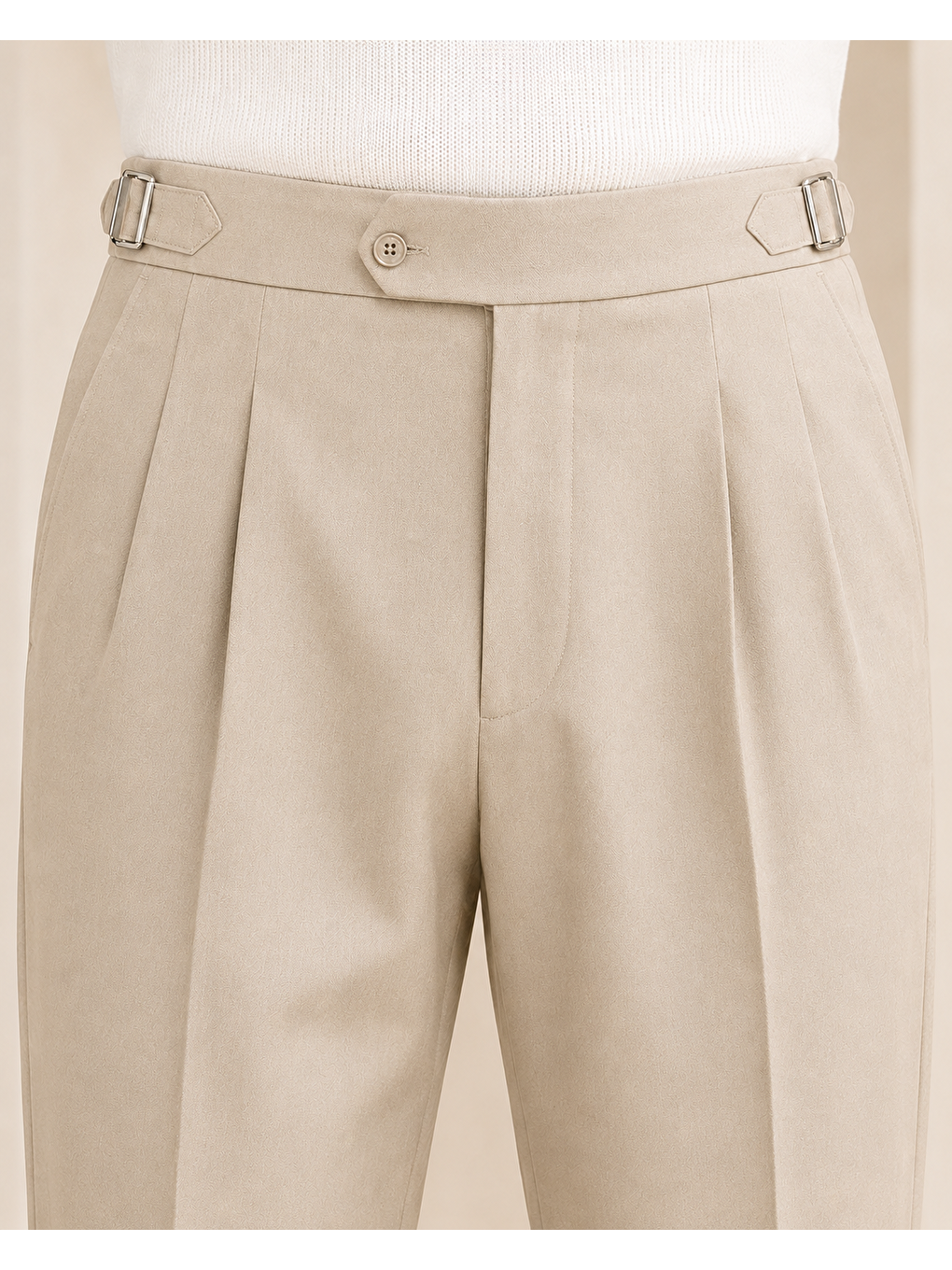 Erkek Viskon Karışımlı Yan Tokalı Pileli Baggy Pantolon Bej 0171dngr-3