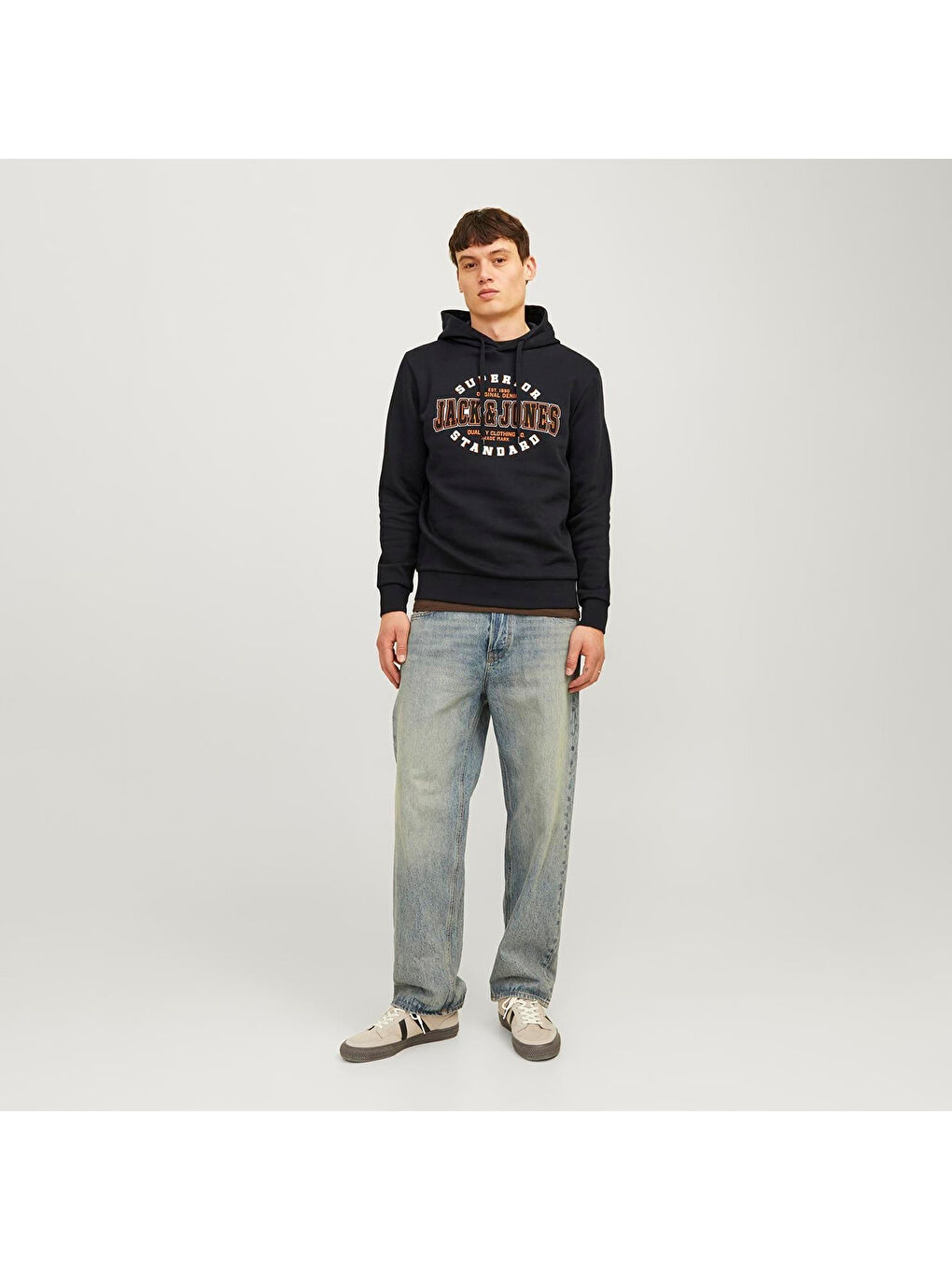 Hood Logo 2 Col Erkek Siyah Kapüşonlu Sweatshirt-1