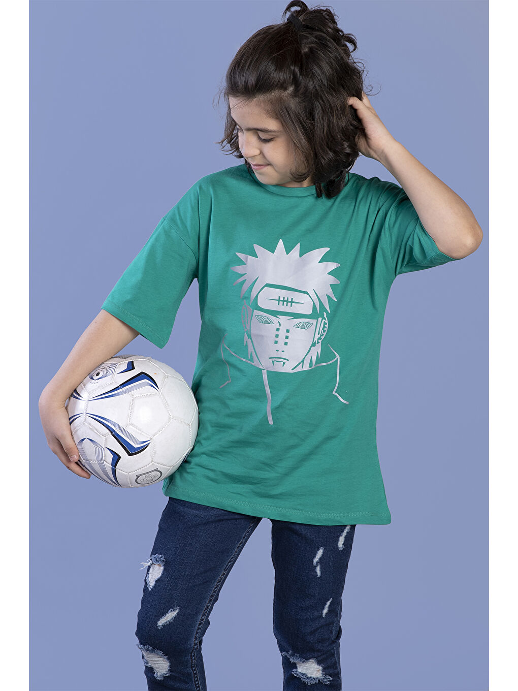 Yeşil Unisex Çocuk Reflektör Baskılı Tişört