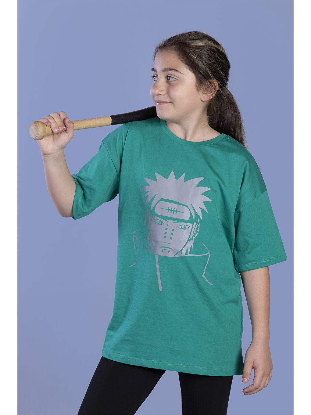 Yeşil Unisex Çocuk Reflektör Baskılı Tişört-1