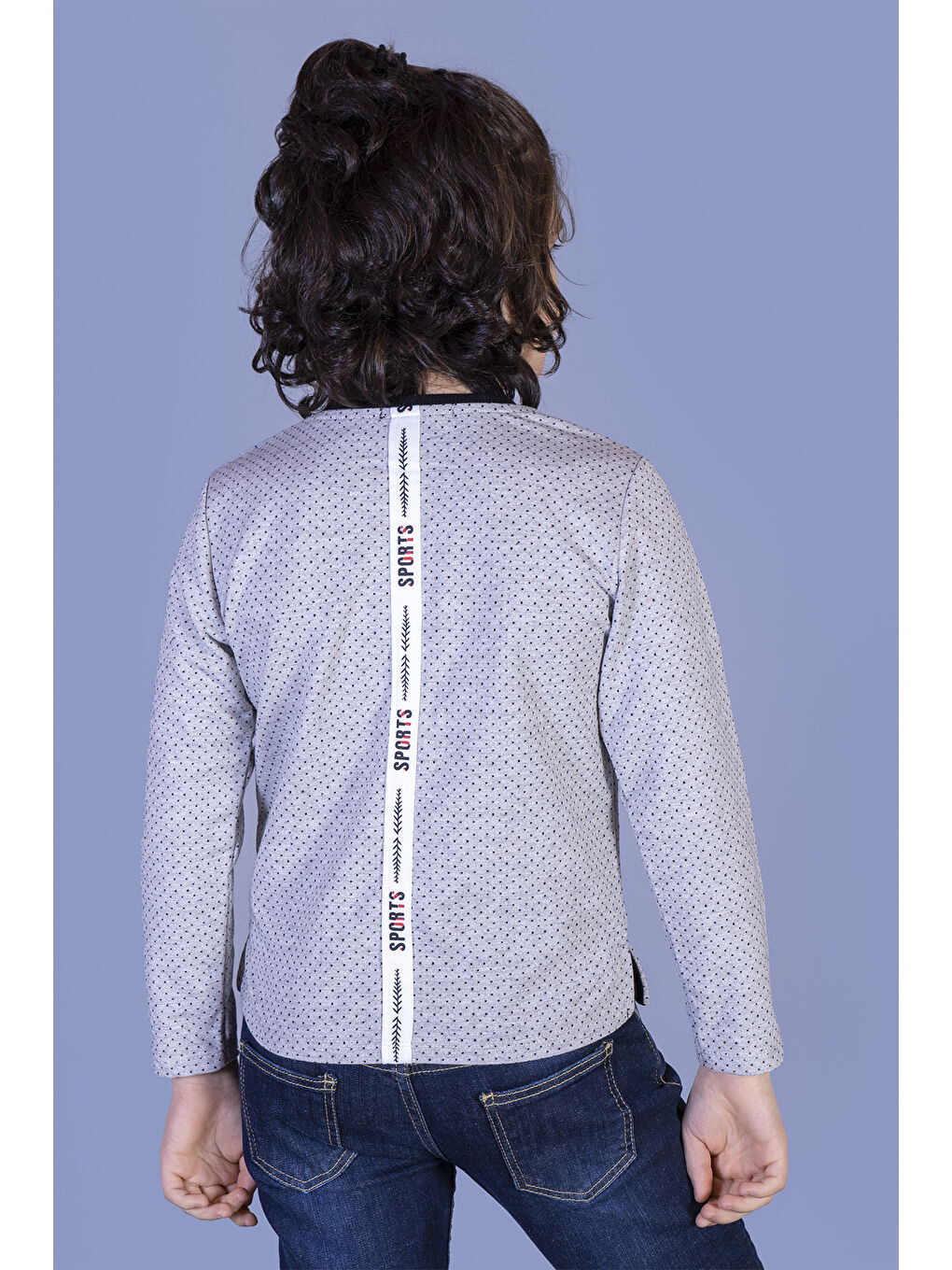 Gri Erkek Çocuk Cep Üstü Şerit Detaylı Tişört-1