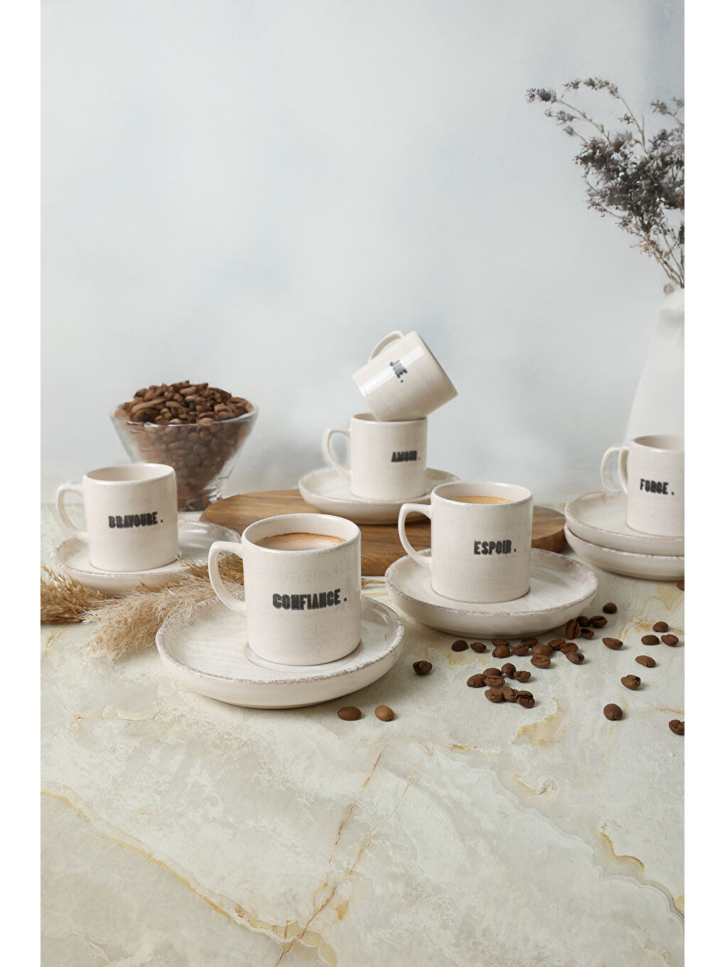 Keramika Karişik Deep Collection Mottolu Nordic Kahve Takımı 12 Parça 6 Kişilik - 1
