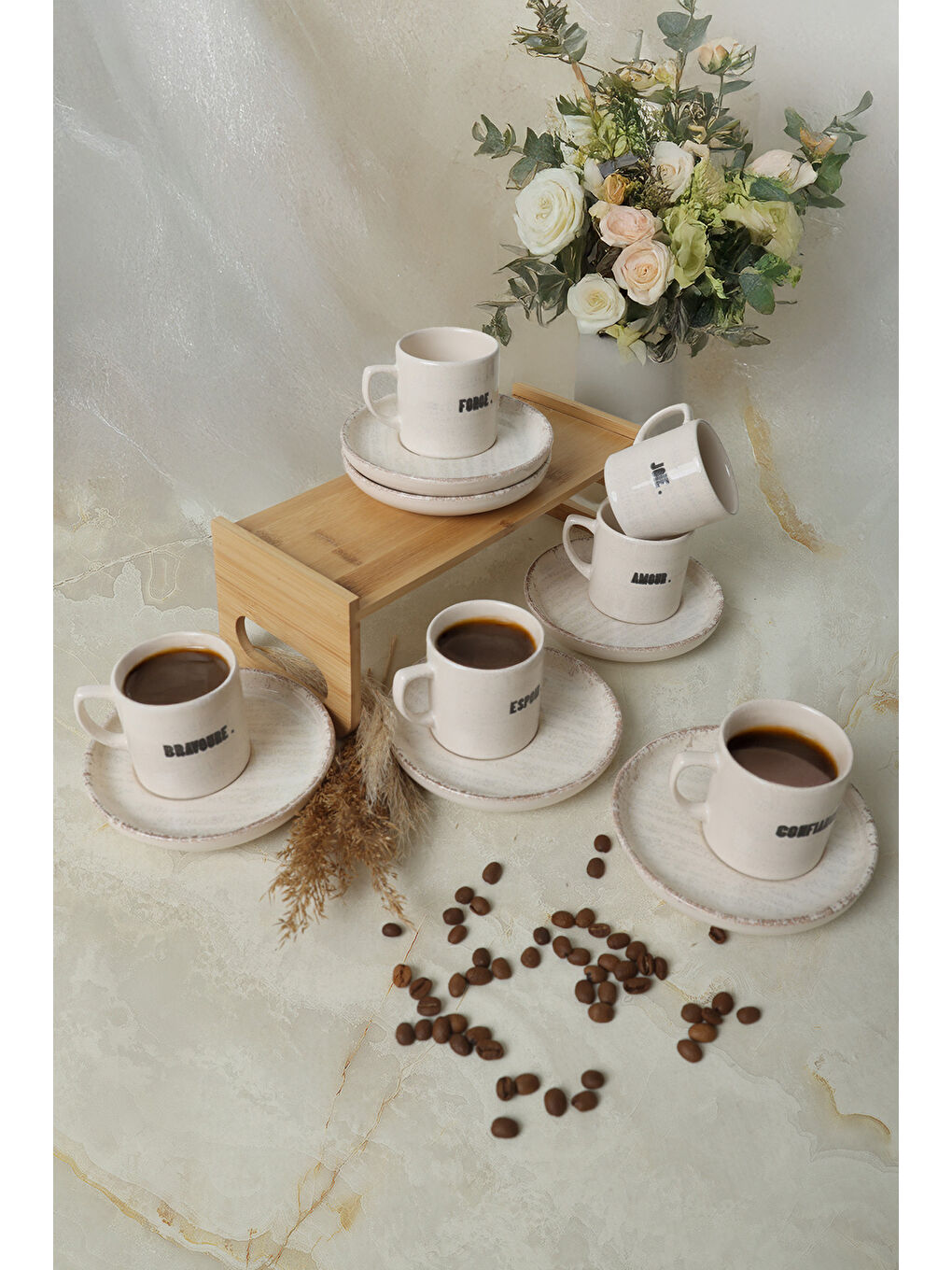 Keramika Karişik Deep Collection Mottolu Nordic Kahve Takımı 12 Parça 6 Kişilik - 2