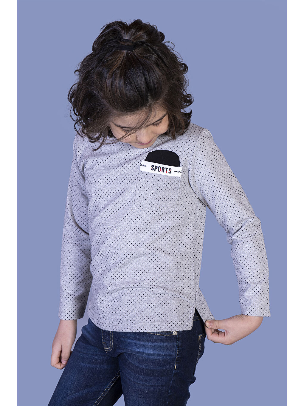 Gri Erkek Çocuk Cep Üstü Şerit Detaylı Tişört-3