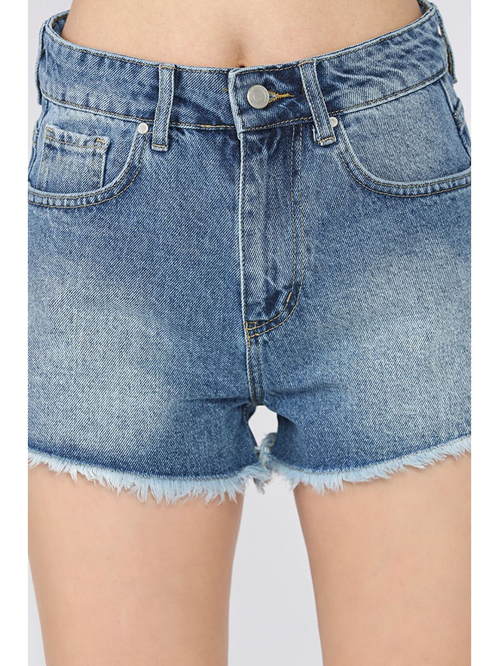 Lacivert Paça Püsküllü Kadın Jean Jean Şort-3