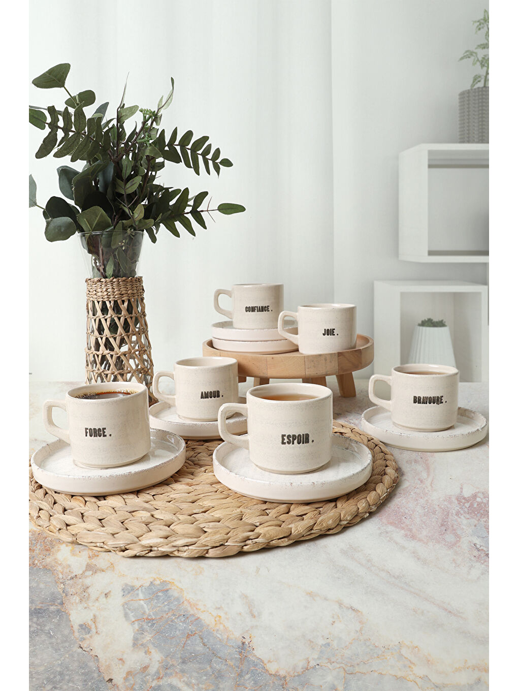 Keramika Karişik Deep Collection Mottolu Stackable Çay Takımı 12 Parça 6 Kişilik - 1