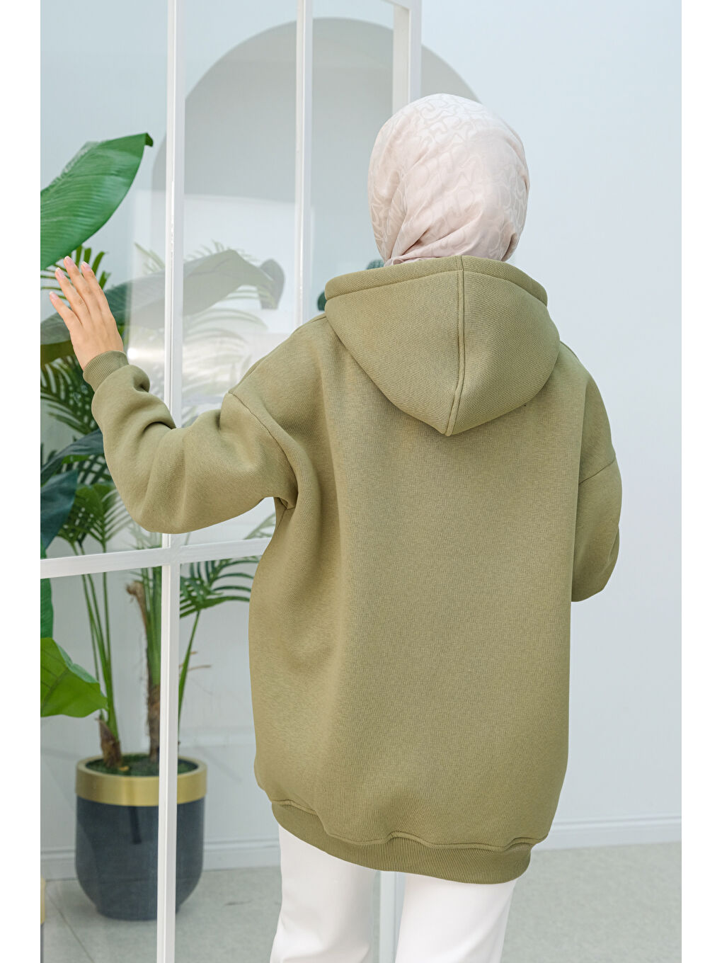 Locco Moda Kapüşonlu Oversize  Fermuarlı Sweatshirt  Fıstık Yeşil - 3