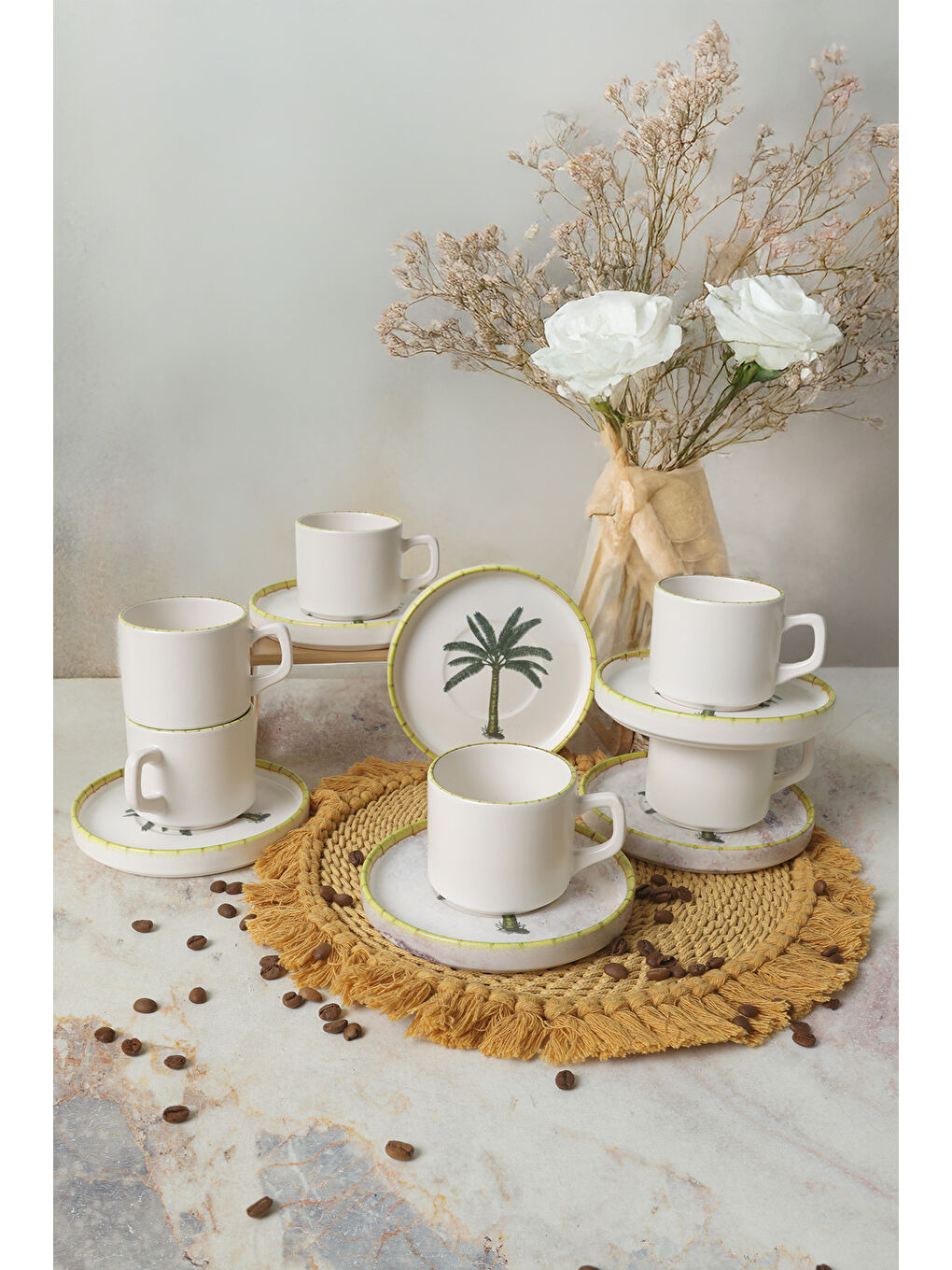 Karışık Palmiye Stackable Çay Takımı 12 Parça 6 Kişilik-1