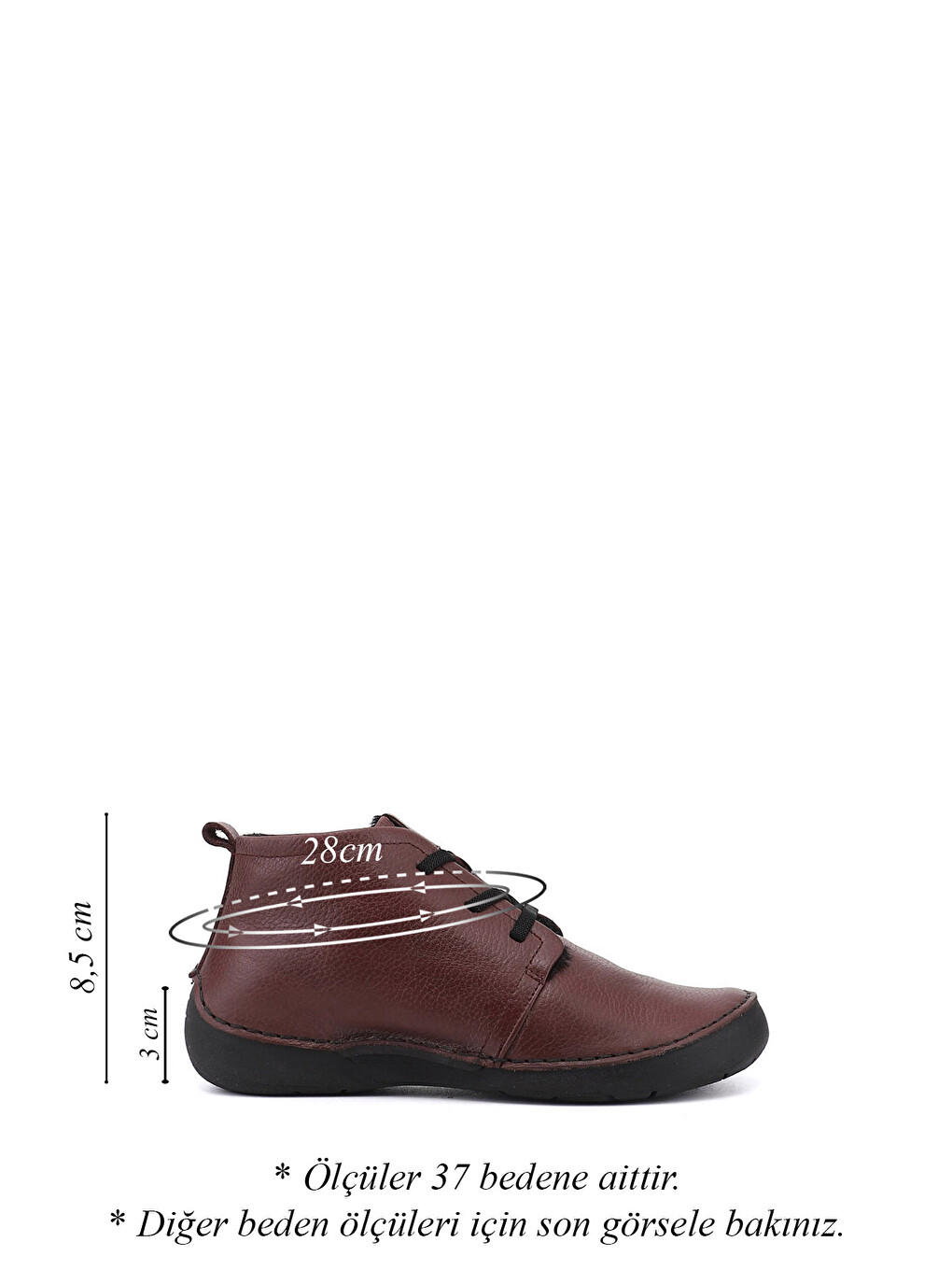 Bordo Kadın KOYU BORDO Bağcıklı Hakiki Deri Comfort Bot-1