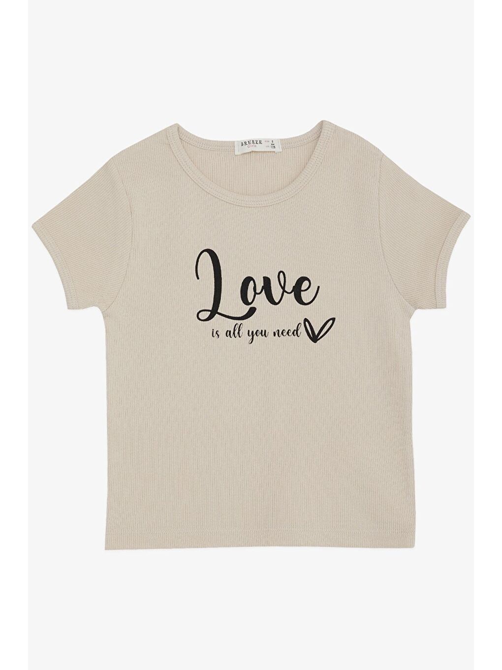 Kız Çocuk Tişört Kemer Boy Yazı Baskılı Bej (8-14 Yaş)