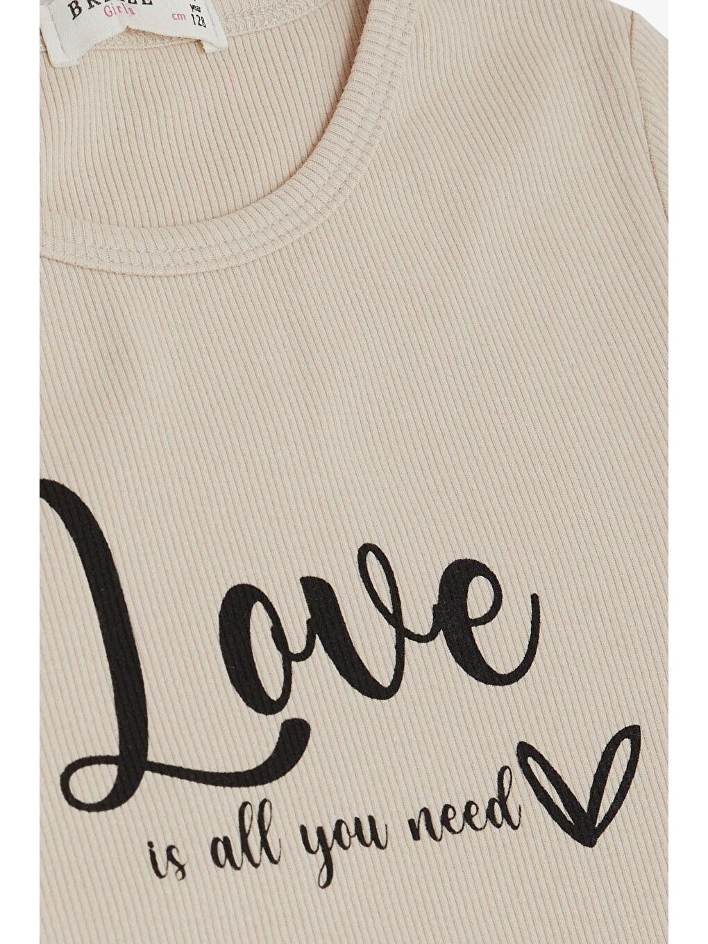 Kız Çocuk Tişört Kemer Boy Yazı Baskılı Bej (8-14 Yaş)-2