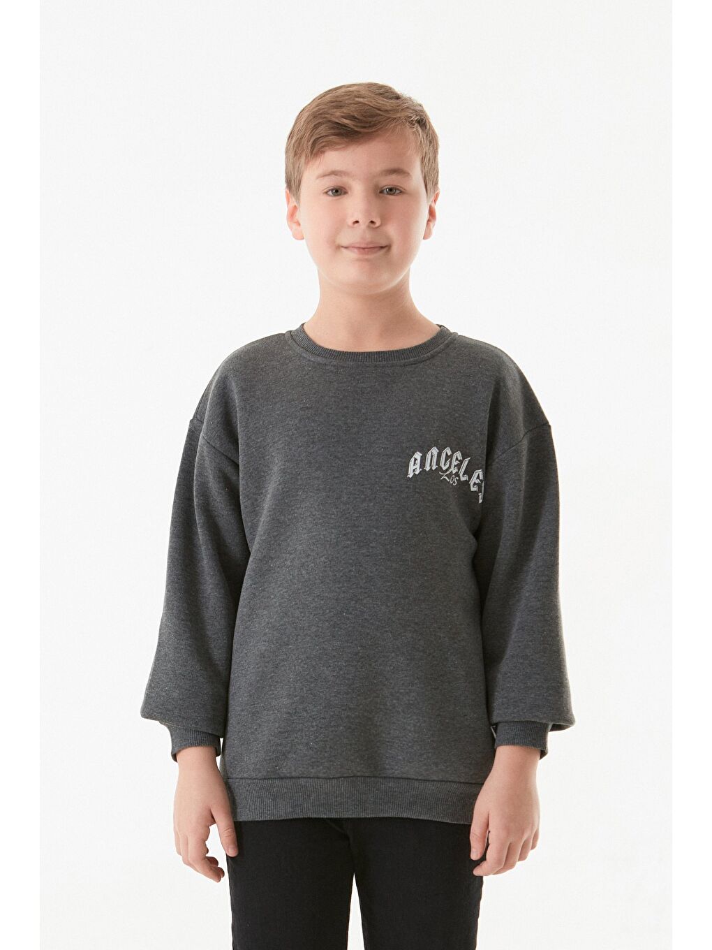 Antrasit 3 İplik Los Angeles Yazı Baskılı Erkek Çocuk Sweatshirt