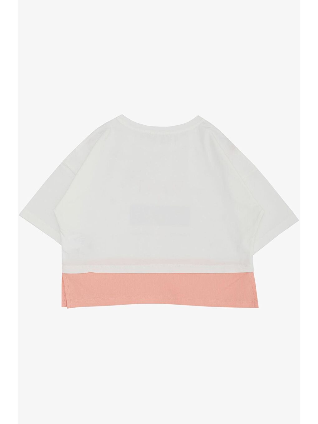 Kız Çocuk Crop Tişört Yanları Yırtmaçlı Yazı Baskılı Ekru (9-14 Yaş)-1