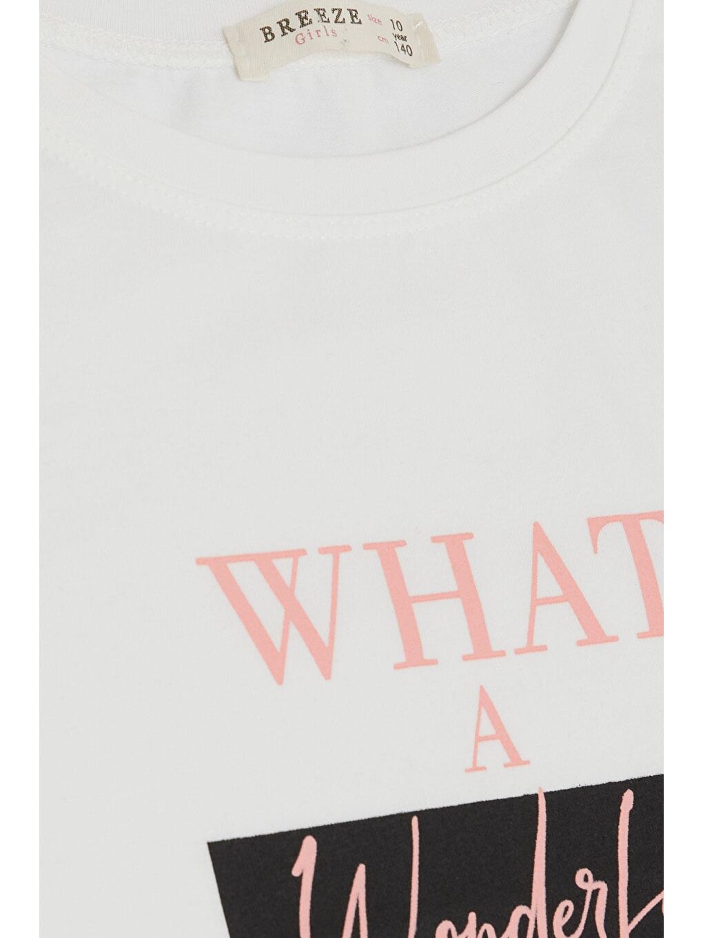 Kız Çocuk Crop Tişört Yanları Yırtmaçlı Yazı Baskılı Ekru (9-14 Yaş)-2