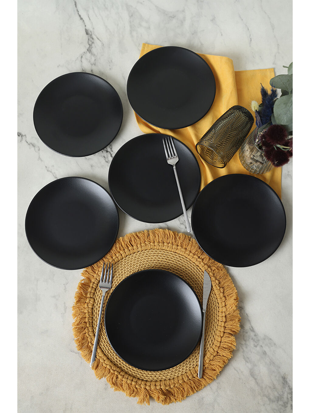 Mat Siyah Ege Pasta Tabağı 20 Cm 6 Adet