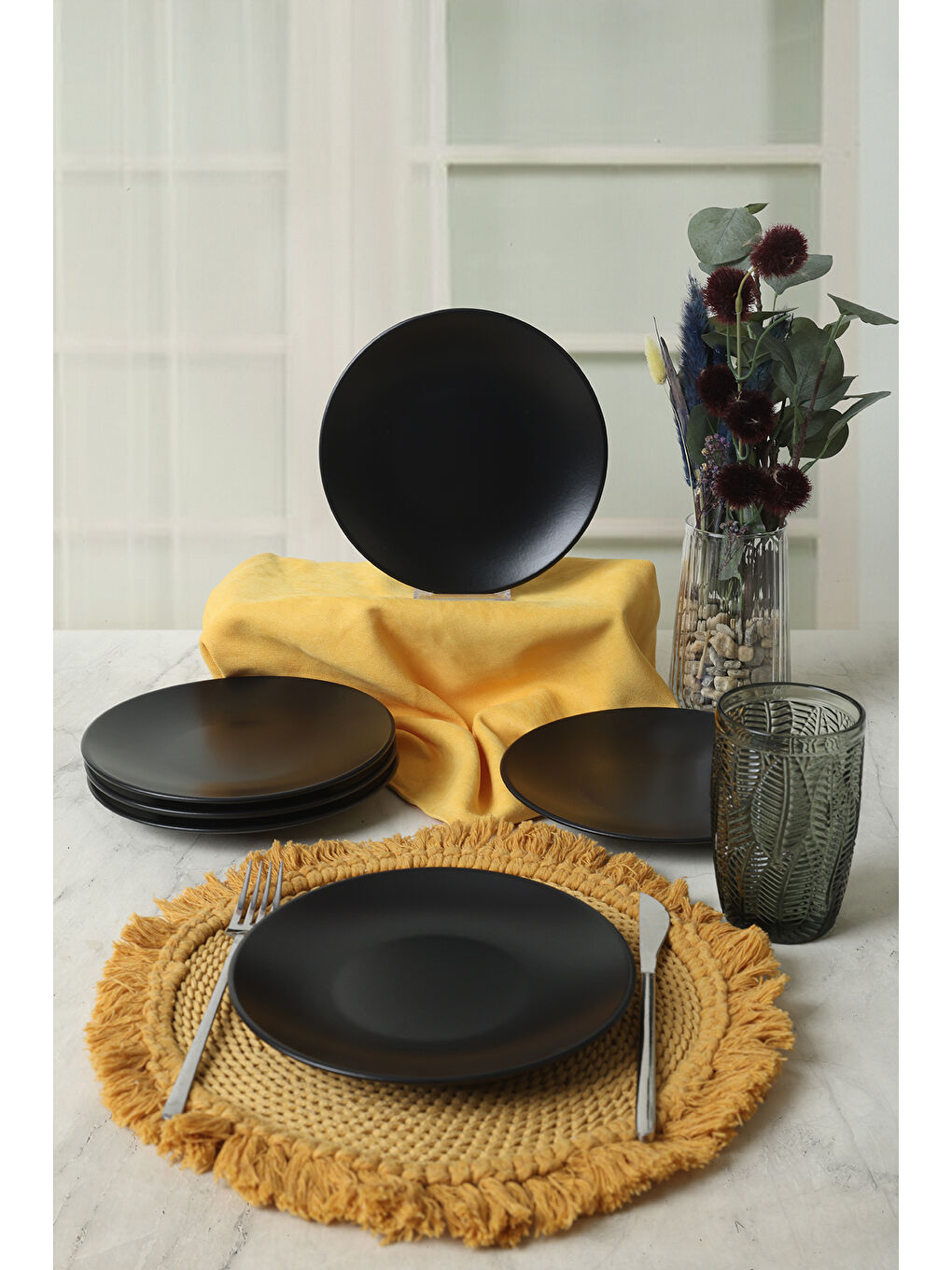 Mat Siyah Ege Pasta Tabağı 20 Cm 6 Adet-1