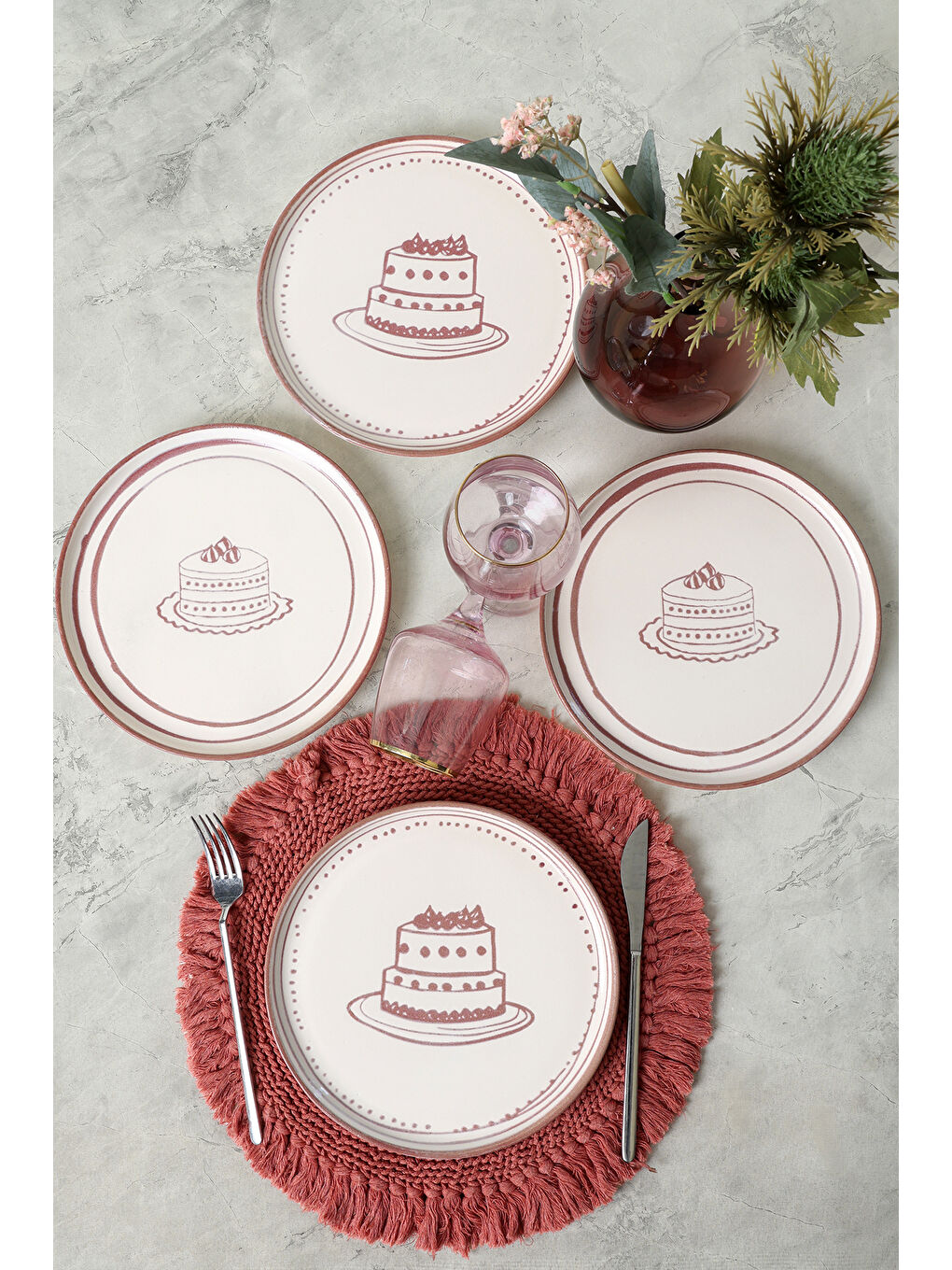 Karışık Pink Cake Nordic Pasta Tabağı 22 Cm 4 Adet