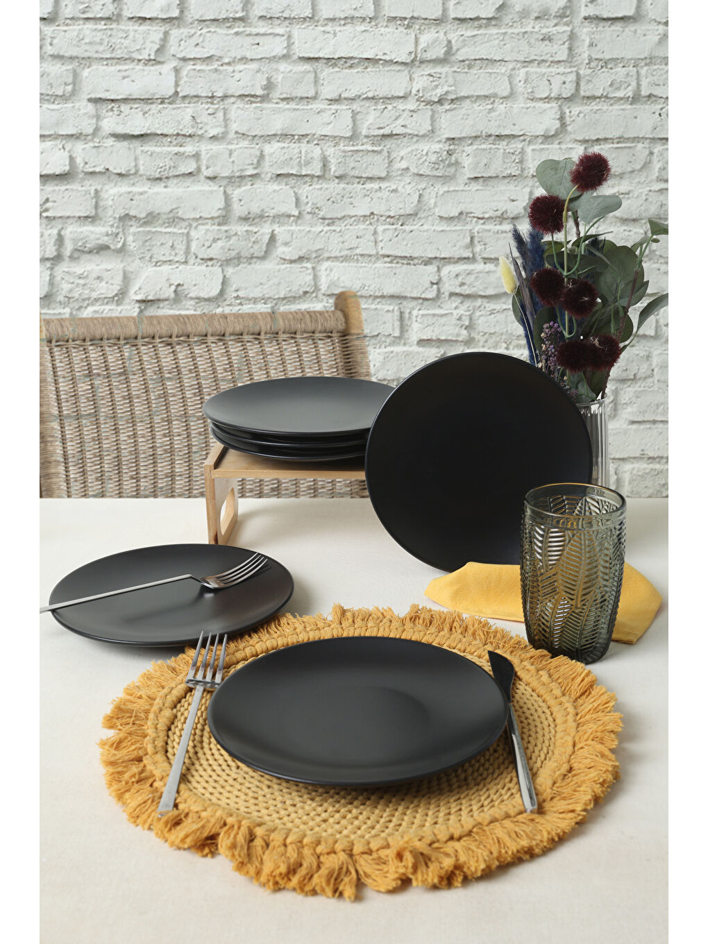 Mat Siyah Ege Pasta Tabağı 20 Cm 6 Adet-2