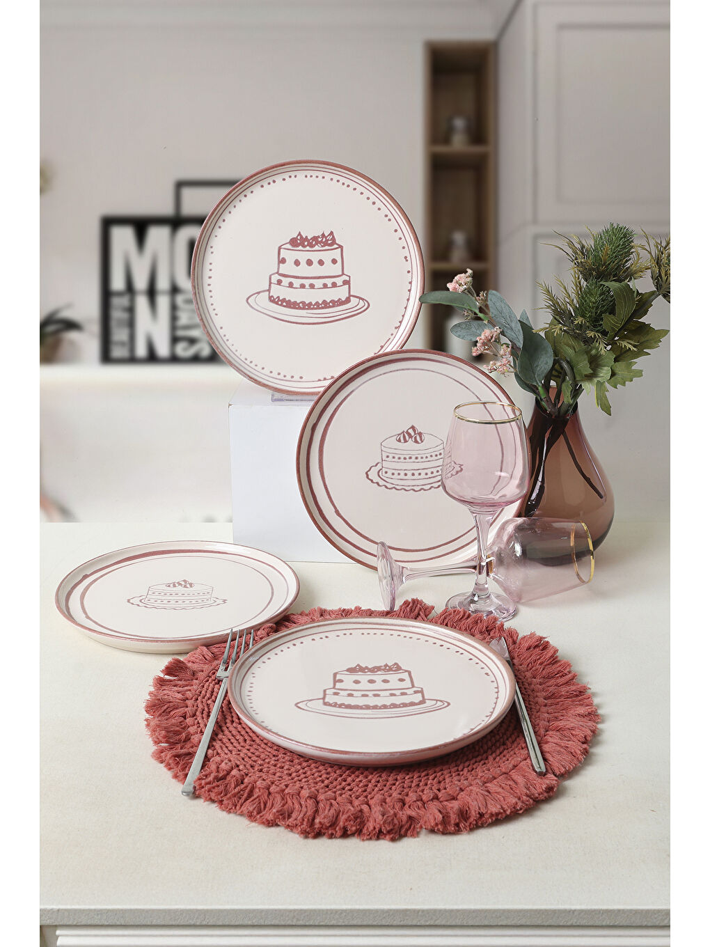 Karışık Pink Cake Nordic Pasta Tabağı 22 Cm 4 Adet-1