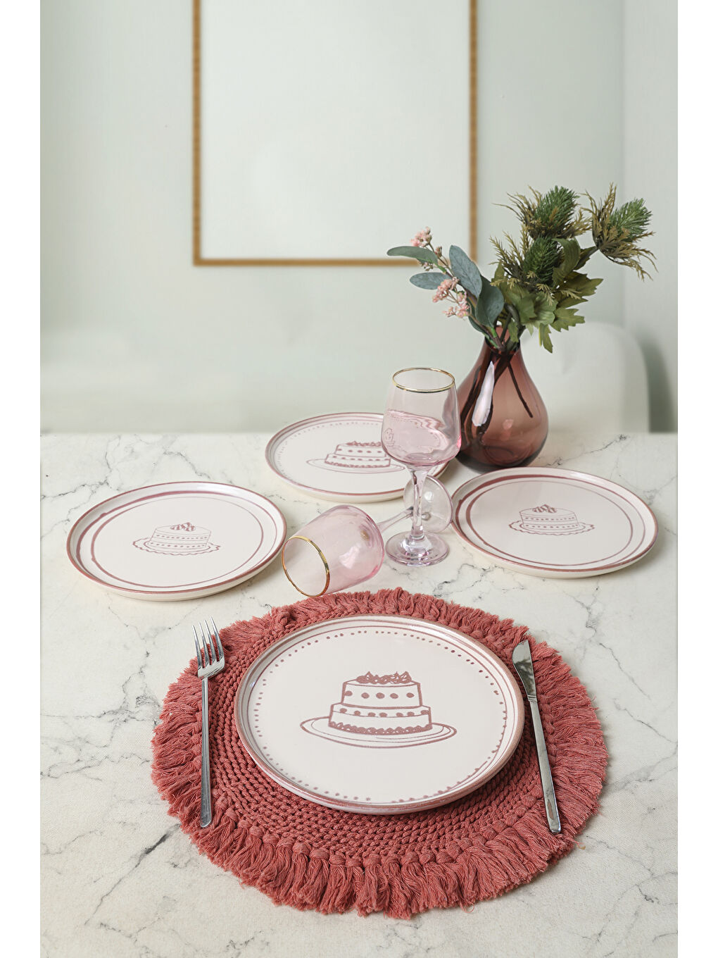 Karışık Pink Cake Nordic Pasta Tabağı 22 Cm 4 Adet-2