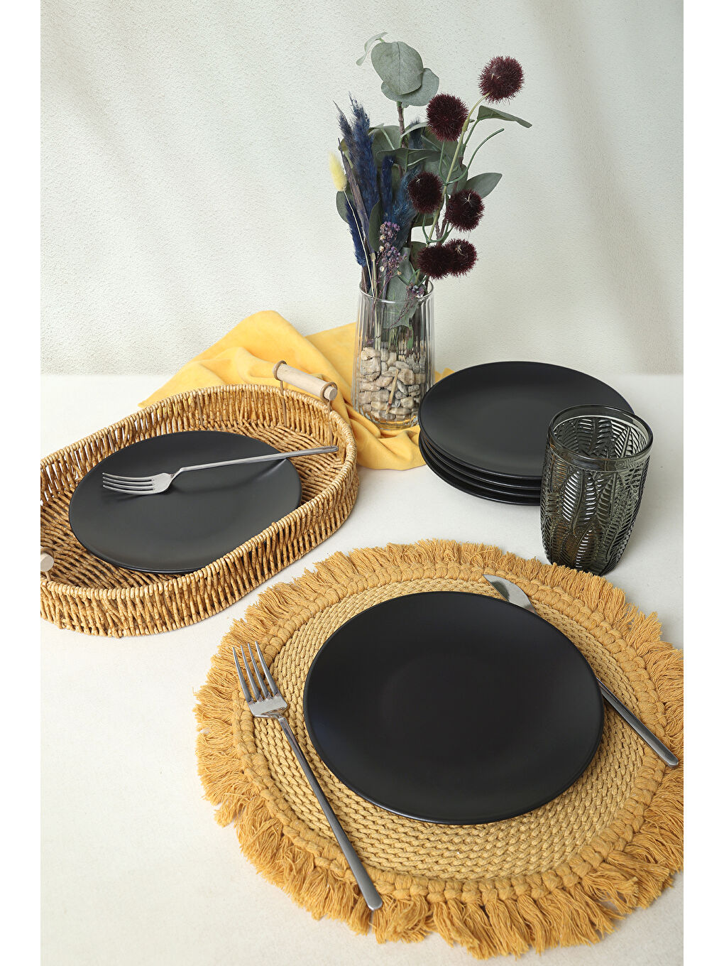 Mat Siyah Ege Pasta Tabağı 20 Cm 6 Adet-4