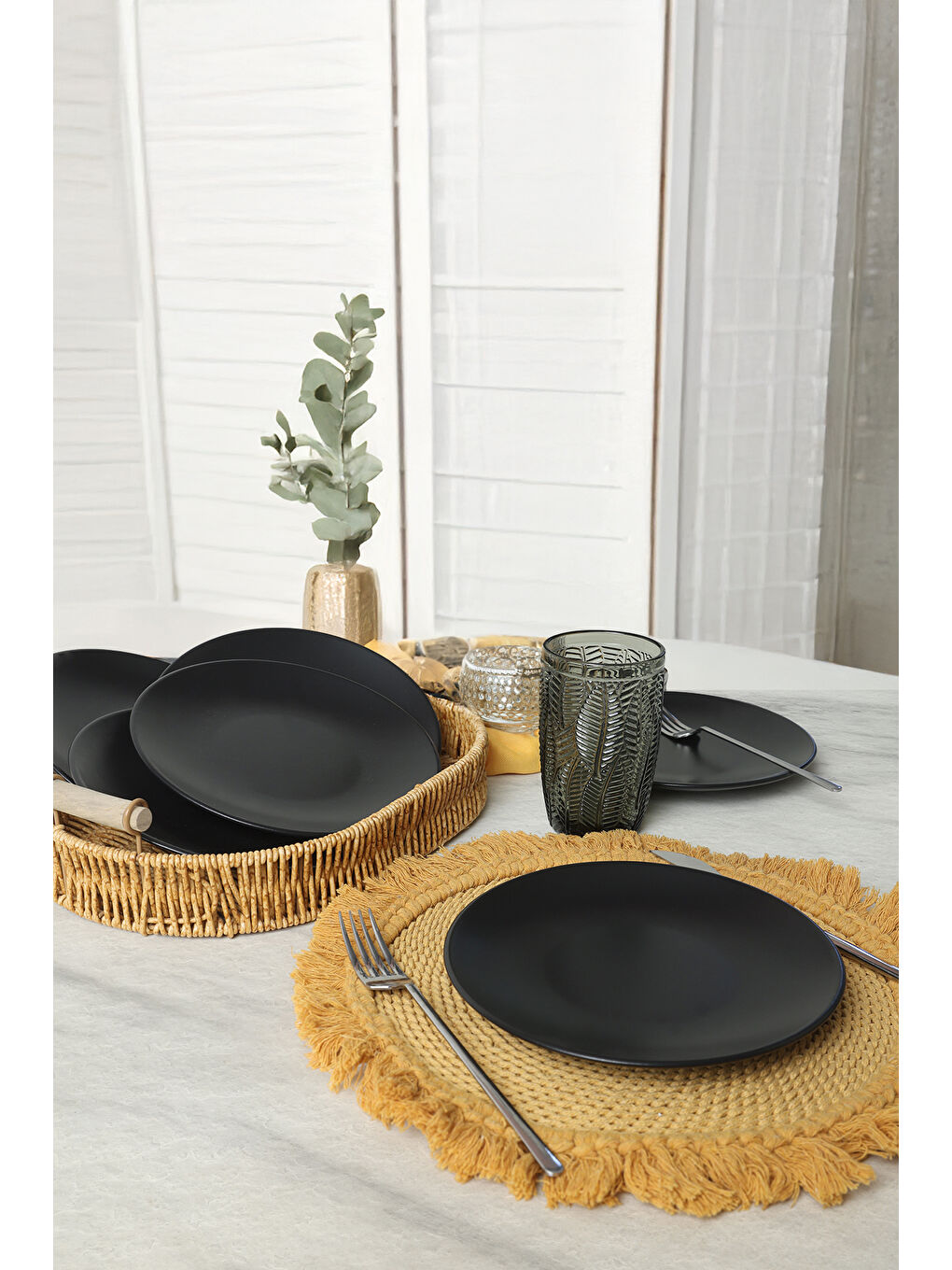 Mat Siyah Ege Pasta Tabağı 20 Cm 6 Adet-5