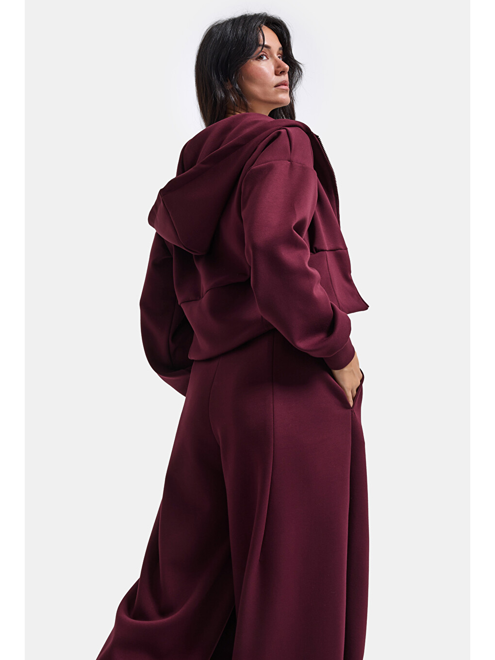 Kadın Bordo W6-35 Üst Polar Alt Eşofman Pantolon 2'li Takım-6