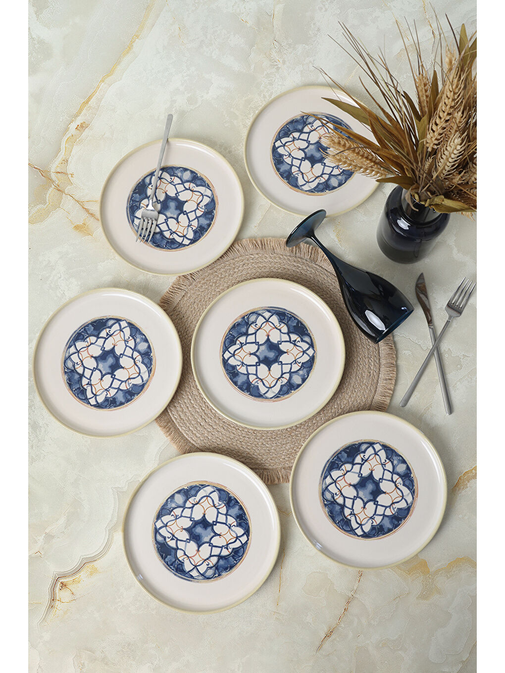 Karışık Wave Flow Nordic Pasta Tabağı 22 Cm 6 Adet