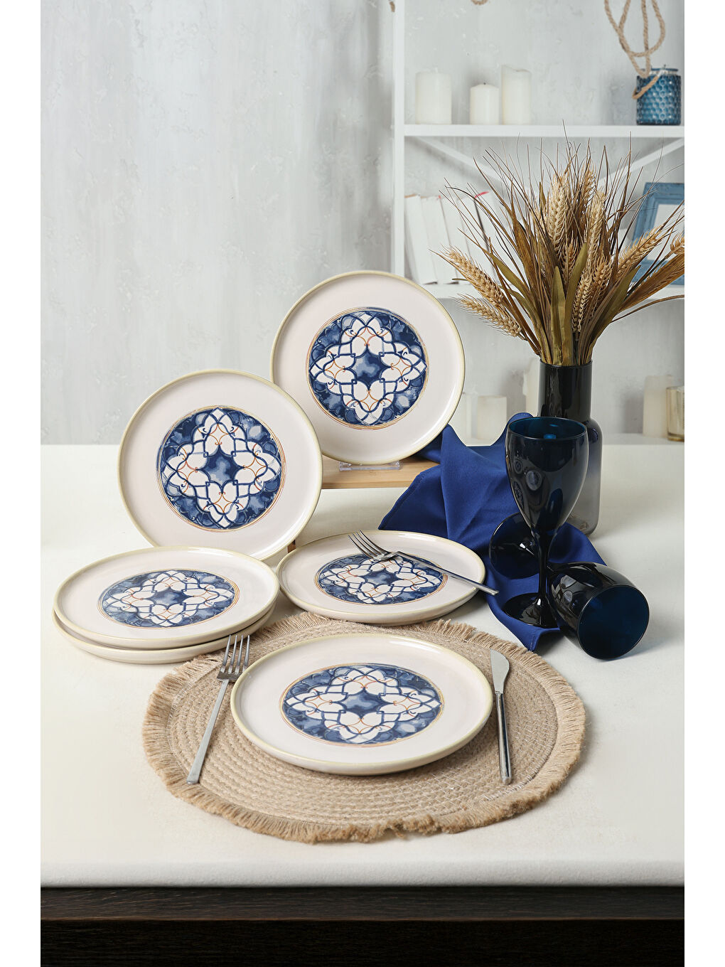 Karışık Wave Flow Nordic Pasta Tabağı 22 Cm 6 Adet-1