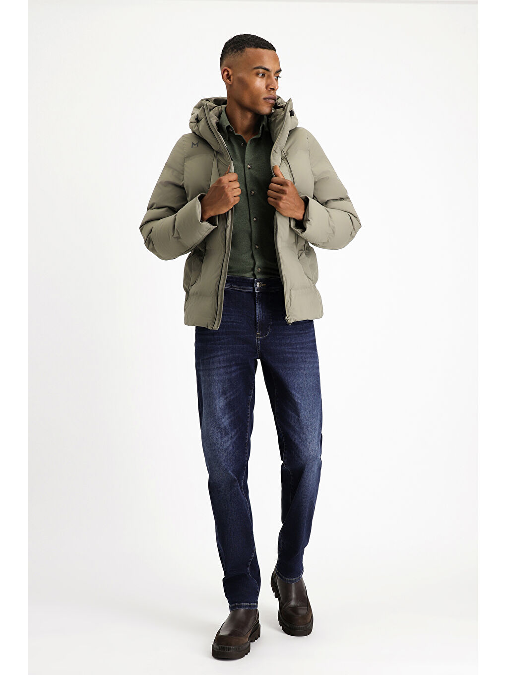 Bej Kapüşonlu Şişme Spor Mont-1