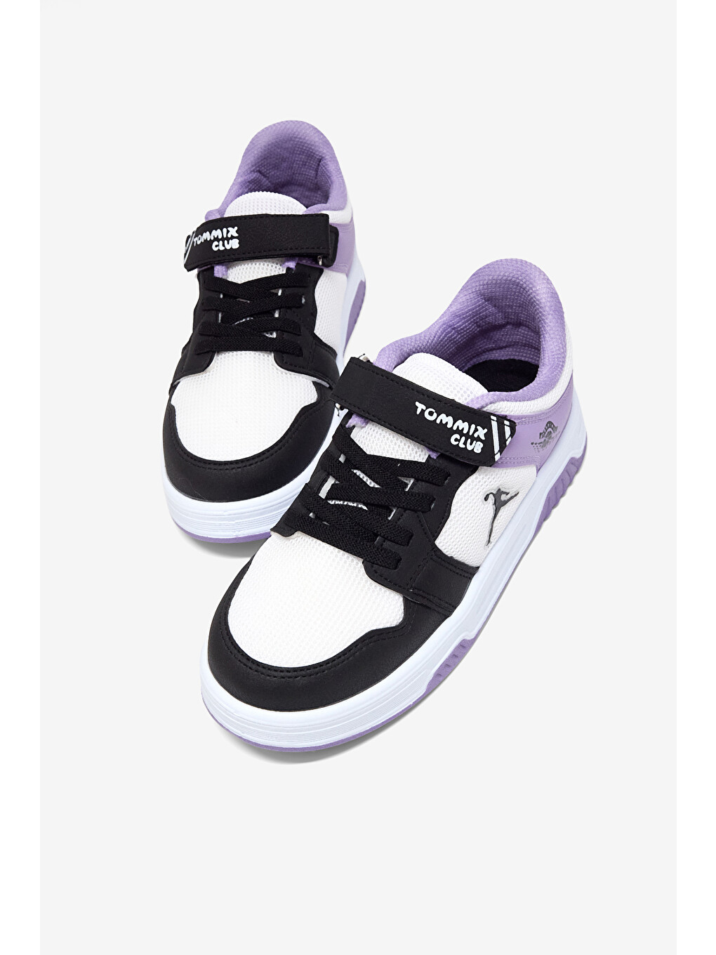 Çocuk Unisex Siyah Lila Rahat Kalıp Ortopedik Cırtlı Sneaker
