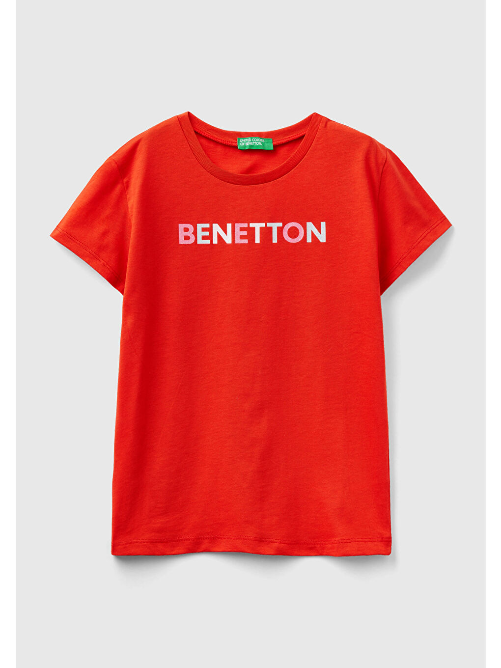 United Colors Of Benetton Kırmızı Kız Çocuk Kırmızı Simli  Yazılı T-Shirt