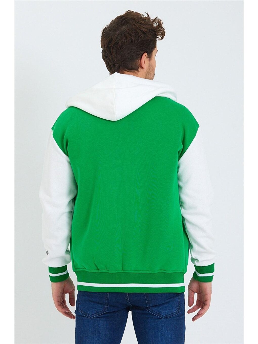 Erkek Yeşil Nakışlı Kapüşonlu Kolej Ceket-4