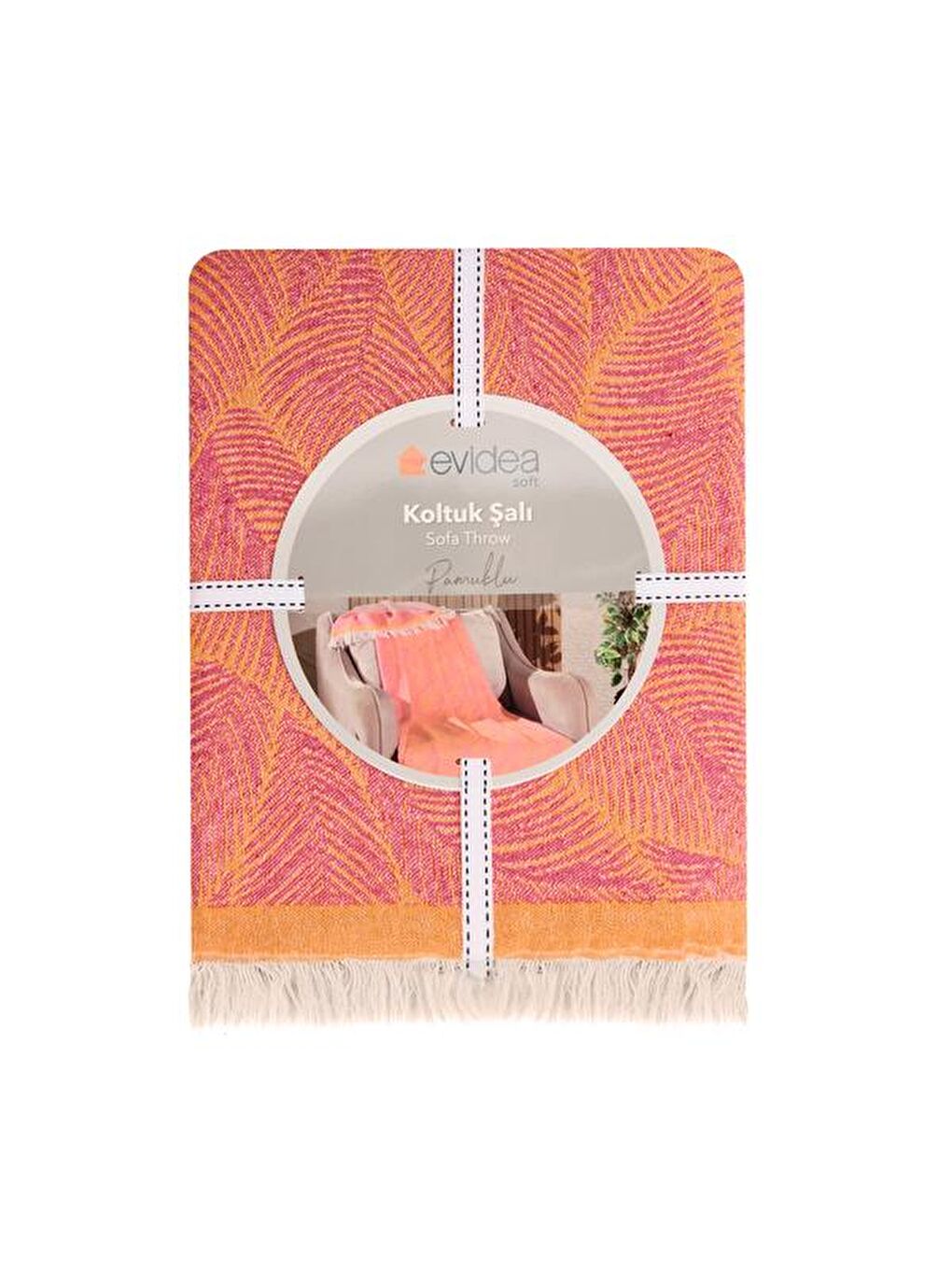 Soft Çiçek Desenli Koltuk Örtüsü - Turuncu / Pembe - 130x170 cm-1