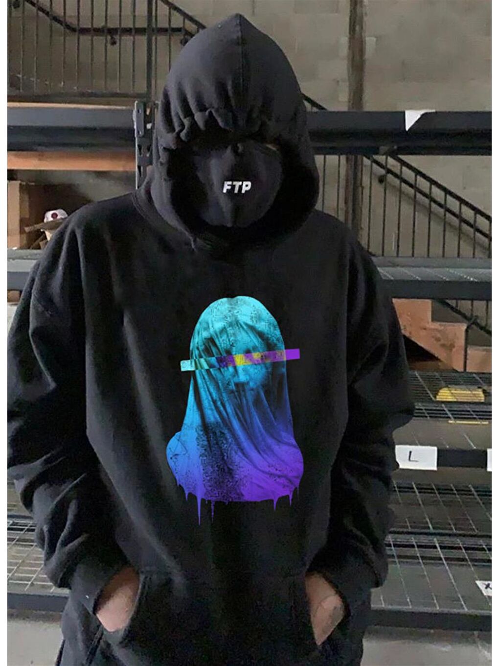 Purple Art Siyah Unisex Kapüşonlu Oversize Sweatshirt Hoodie