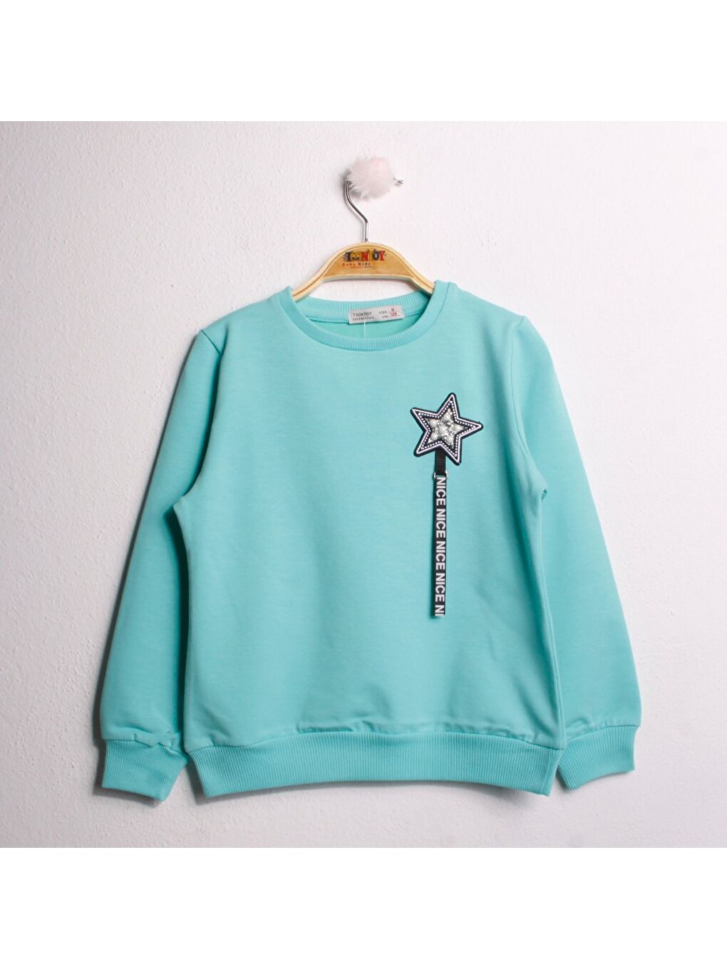 Toontoykids Mint Yeşil Kız Çocuk Sweatshirt Göğsü Yıldız Nakış