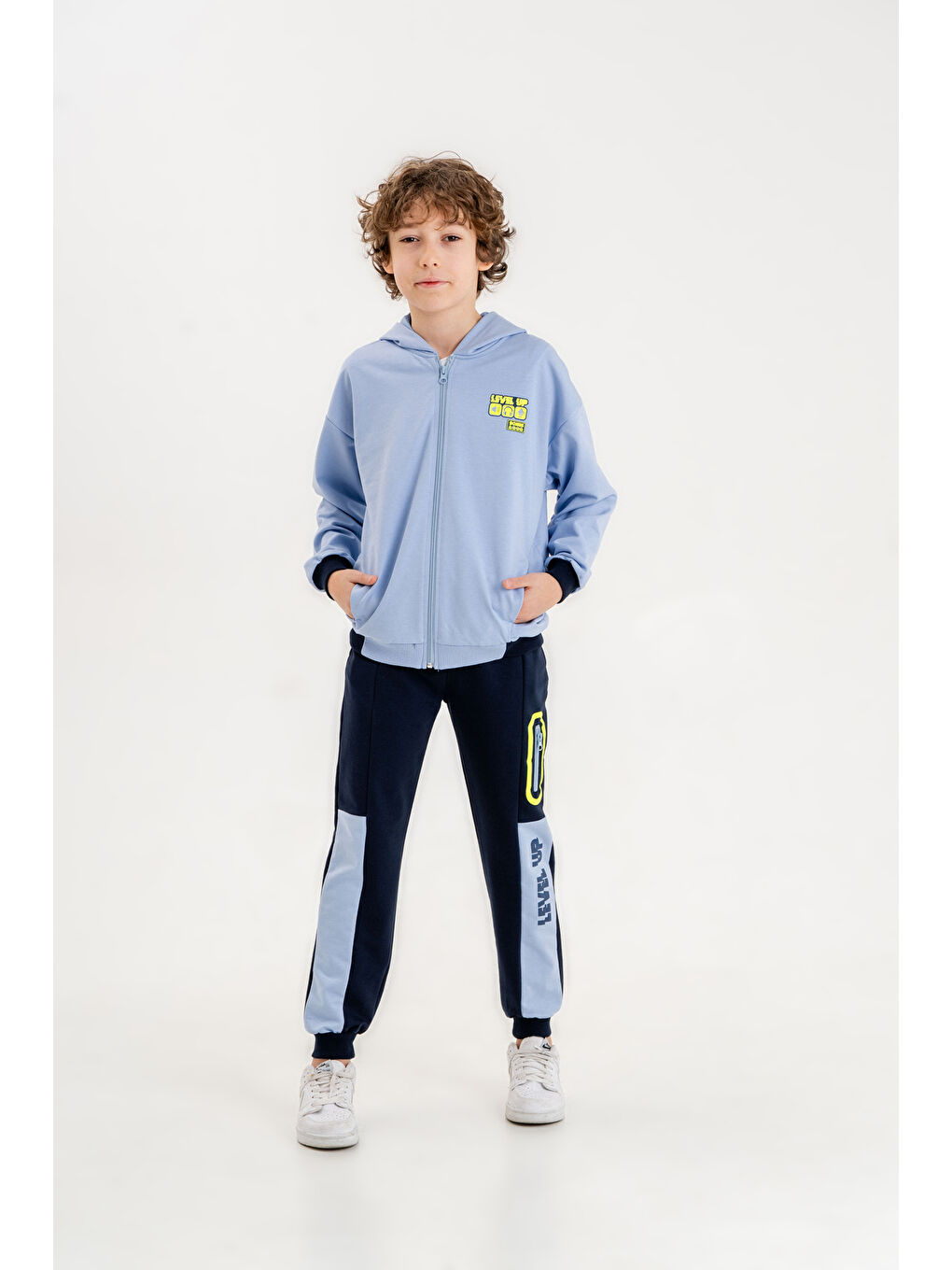 Mışıl Kids Mavi Baskılı Kapüşonlu Erkek Çocuk Sweatshirt Alt   Üst Eşofman Takımı