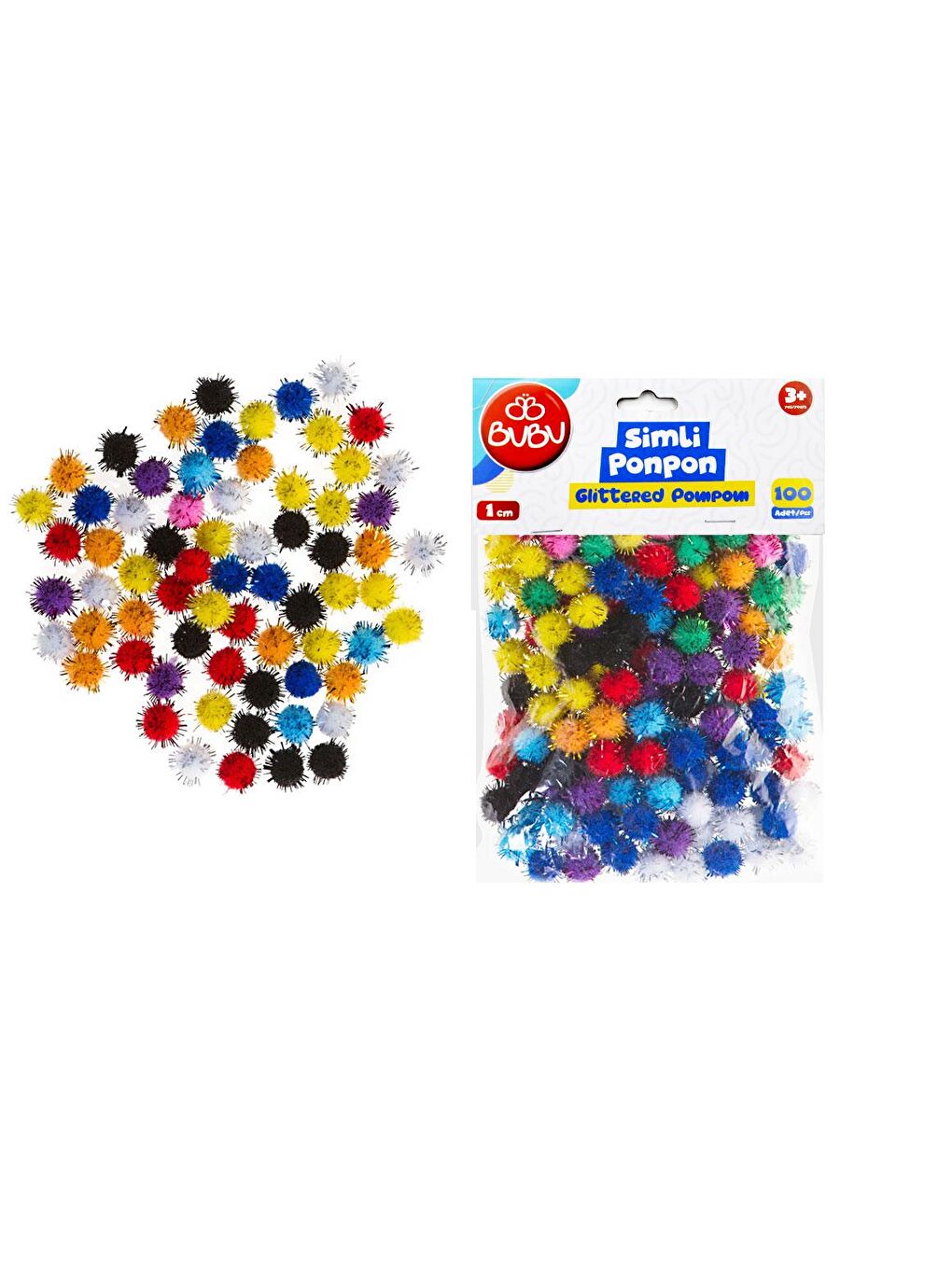 Simli Ponpon 1 Cm Karışık Renk 100 Lü -PON004