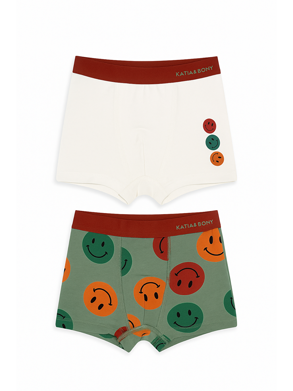 Erkek Çocuk Gülen Yüz Desenli 2'Li Boxer Yeşil