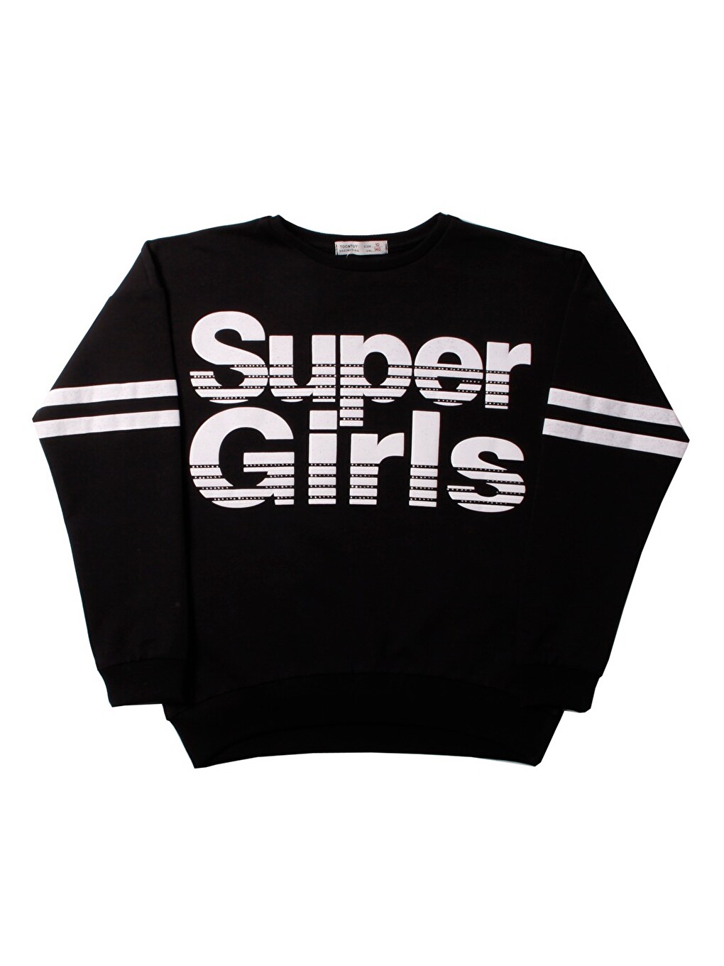 Siyah Kız Çocuk Sweatshirt Super Girls Baskı Ve Taş