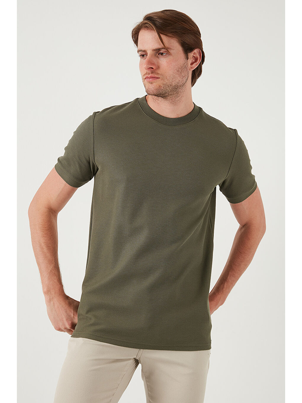 Yeşil Pamuklu Bisiklet Yaka Basic Erkek T Shirt 5902387-1