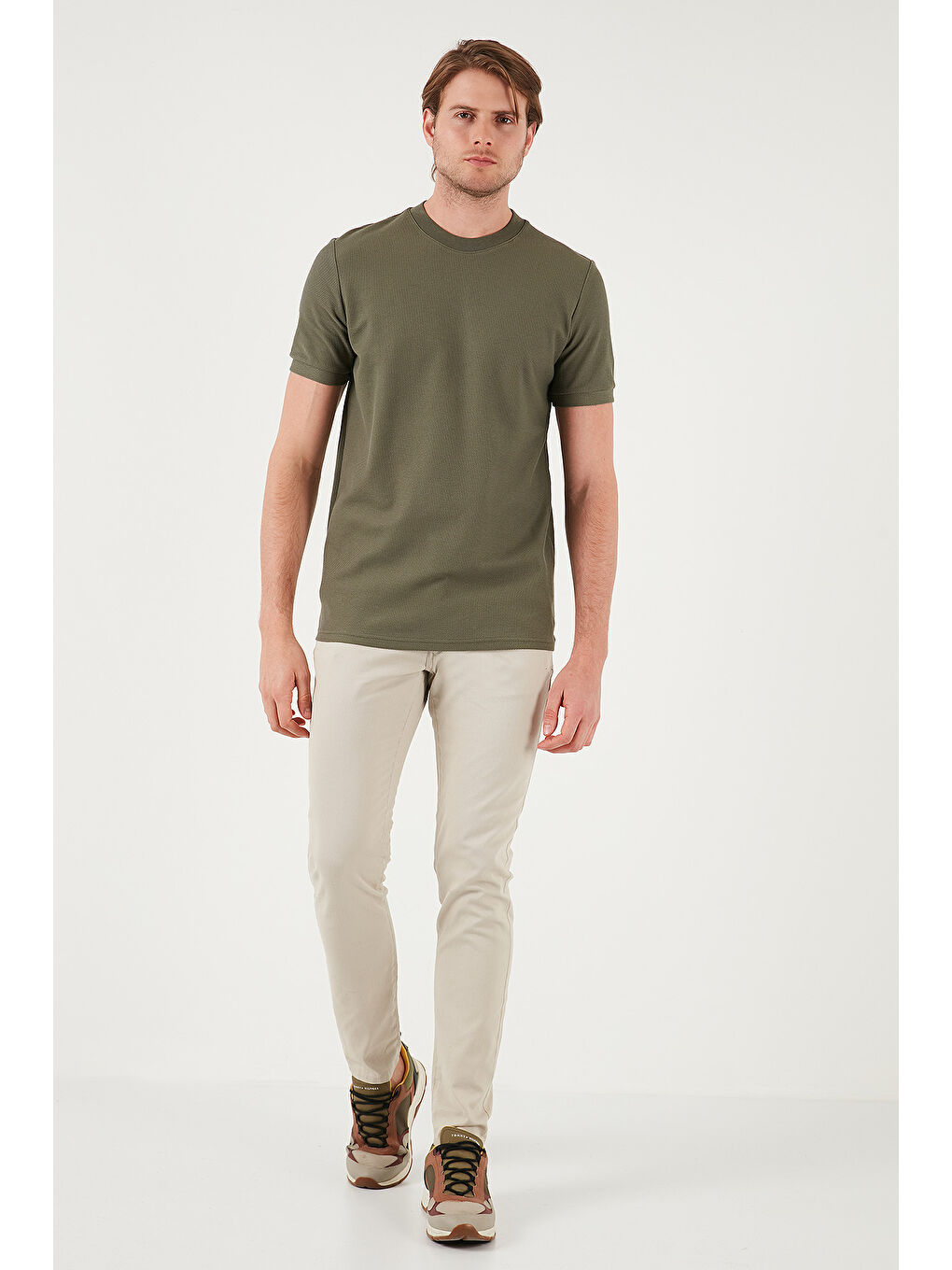 Yeşil Pamuklu Bisiklet Yaka Basic Erkek T Shirt 5902387-2